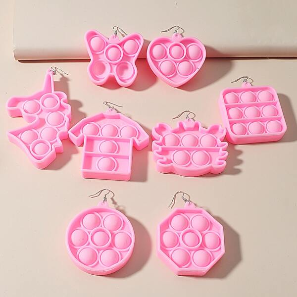 

8pcs Heart Decor Drop Earrings, Pink