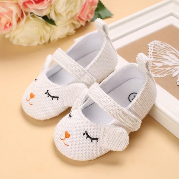 

Baby Girl Cartoon Design Velcro Strap Flats, White