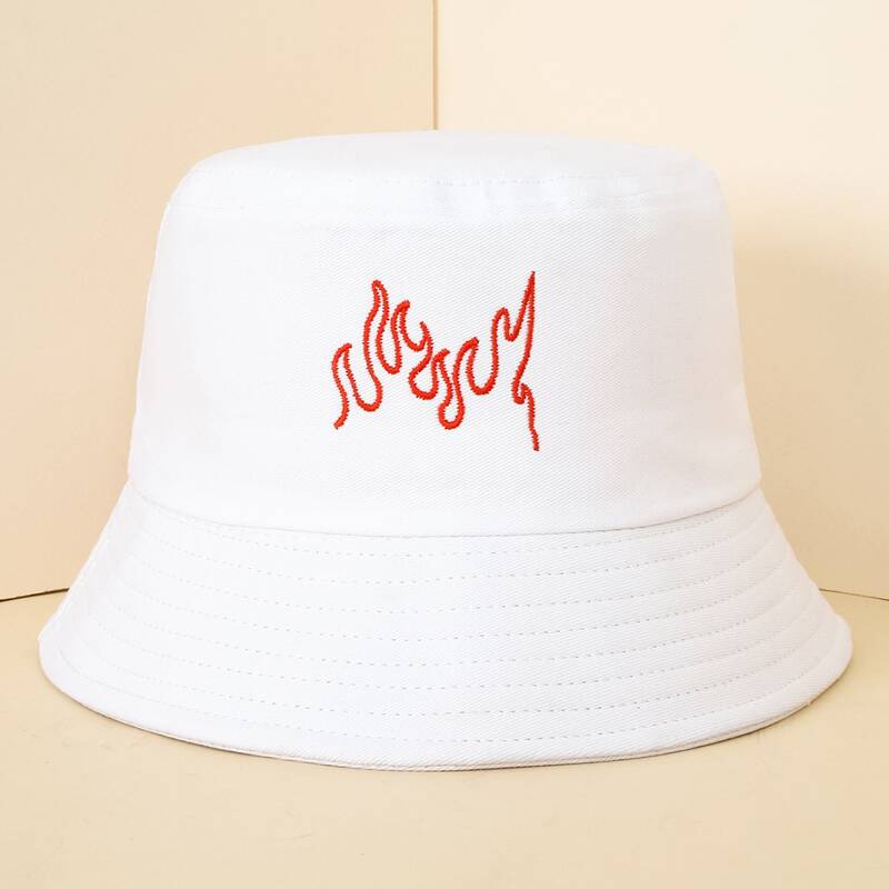 

Flame Embroidery Bucket Hat, White