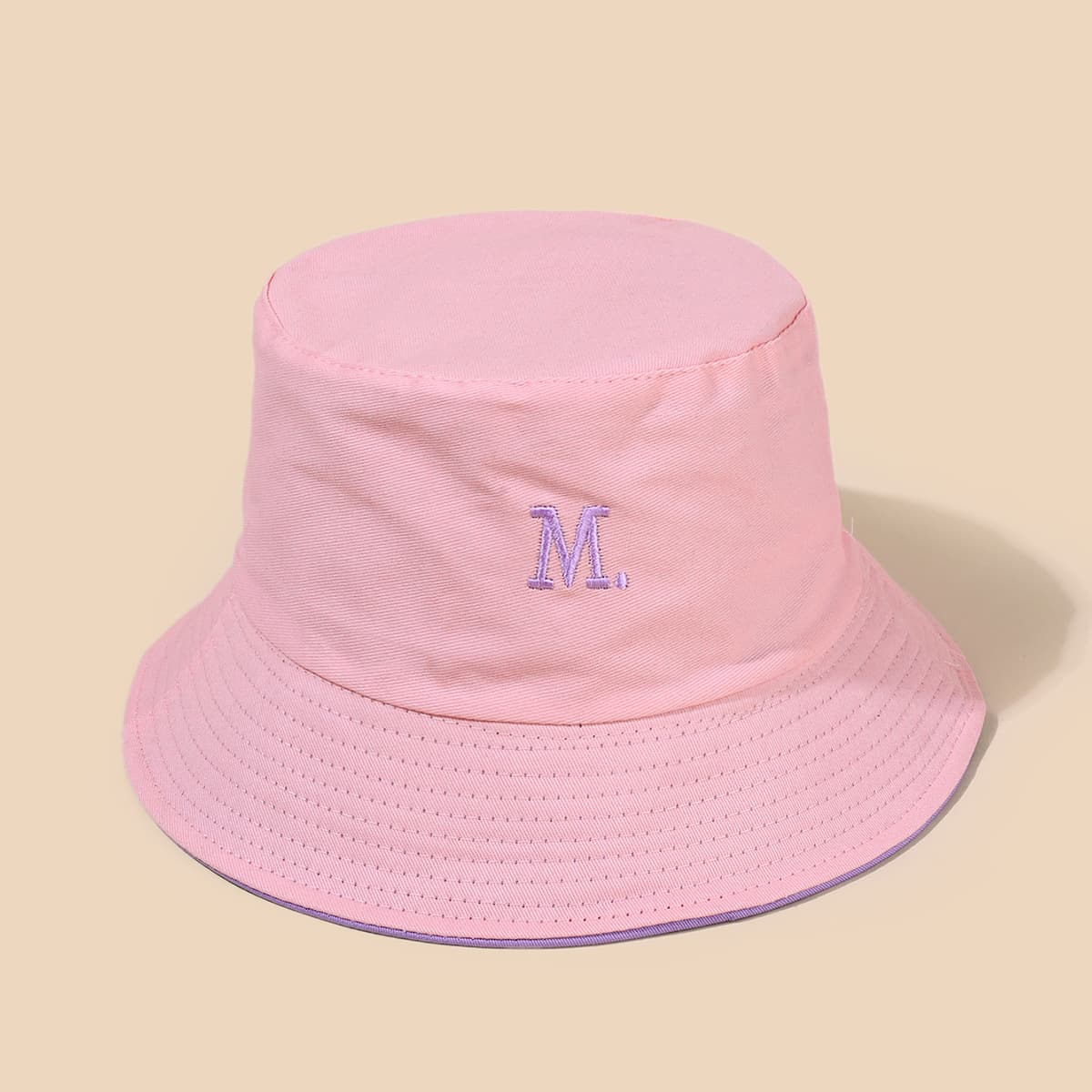 

Letter Graphic Embroidery Bucket Hat, Baby pink