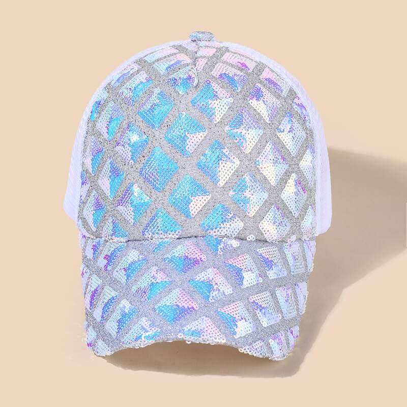 

Sequin Decor Geometric Baseball Cap, White