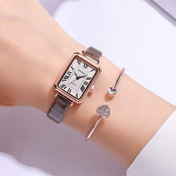 

1pc Rectangle Pointer Quartz Watch & 1pc Bracelet