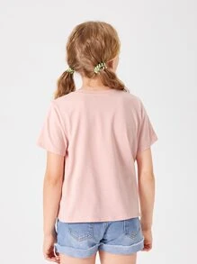 TOM & JERRY X SHEIN Tween Girl Round Neck Tee - Dusty Pink - View 2