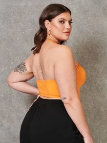 SHEIN SXY Plus Ruched Backless Halter Top - Orange - View 2