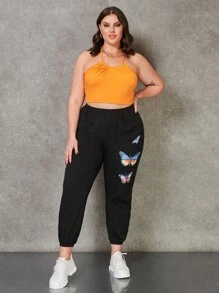SHEIN SXY Plus Ruched Backless Halter Top - Orange - View 3