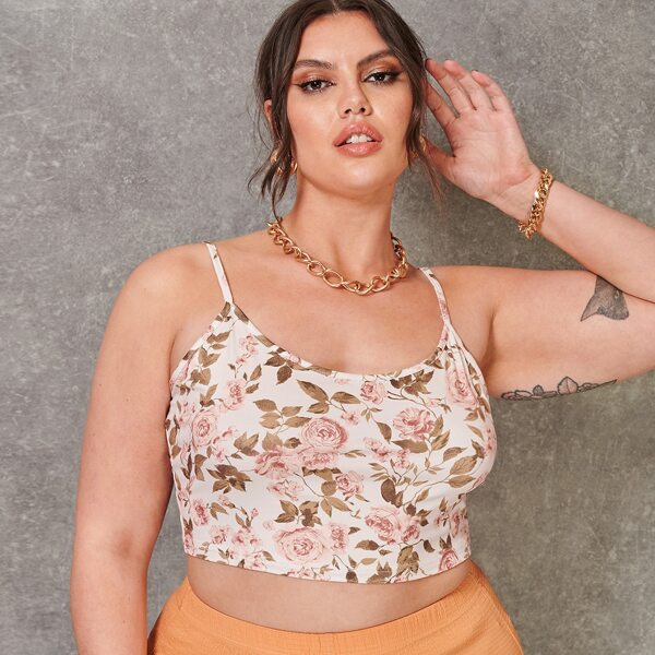 

Plus Floral Print Crop Cami Top, Multicolor