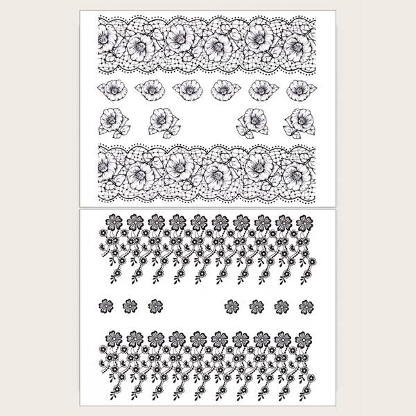 

2sheets Flower Pattern Nail Art Sticker, Black