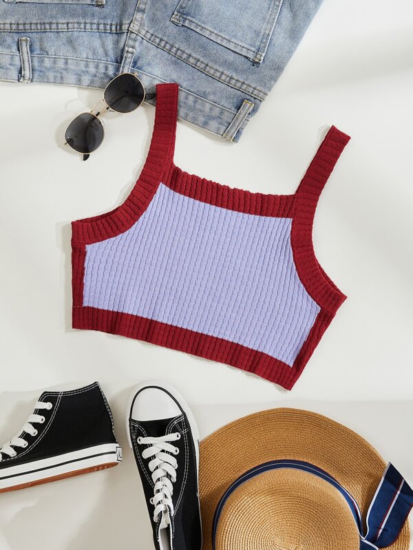 SHEIN Unity Top tejido de canalé de color combinado