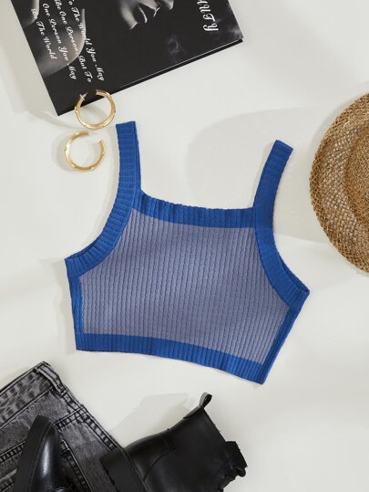 SHEIN Unity Top tejido de canalé de color combinado