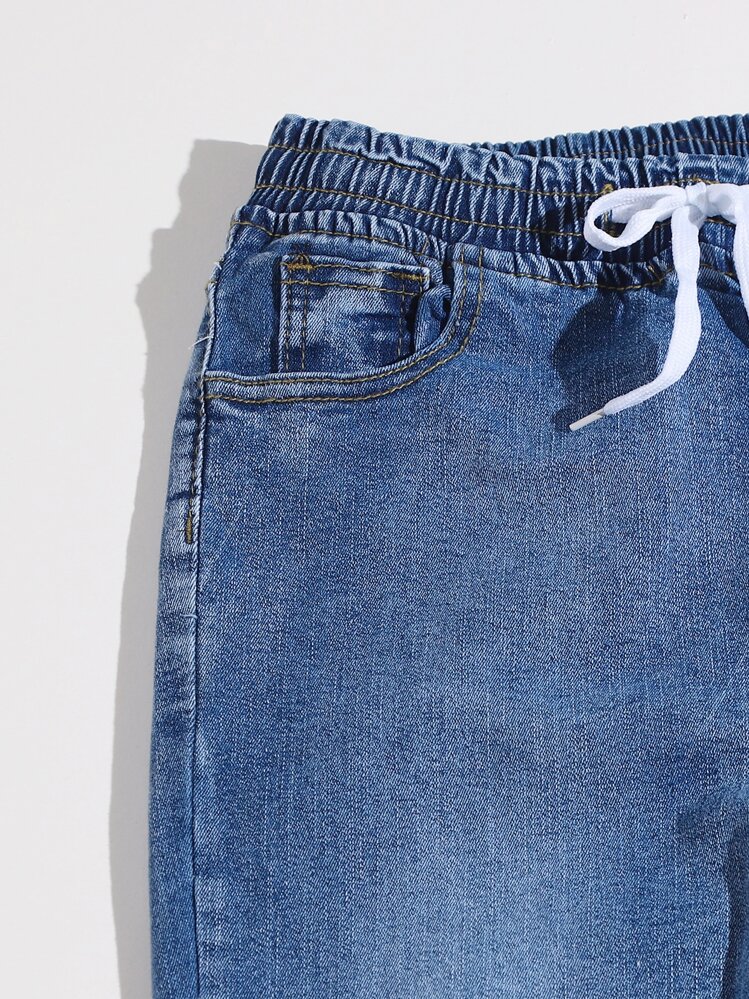 SHEIN EZwear 腰部抽繩束腳褲牛仔褲 - 中等水洗藍 - 查看 5