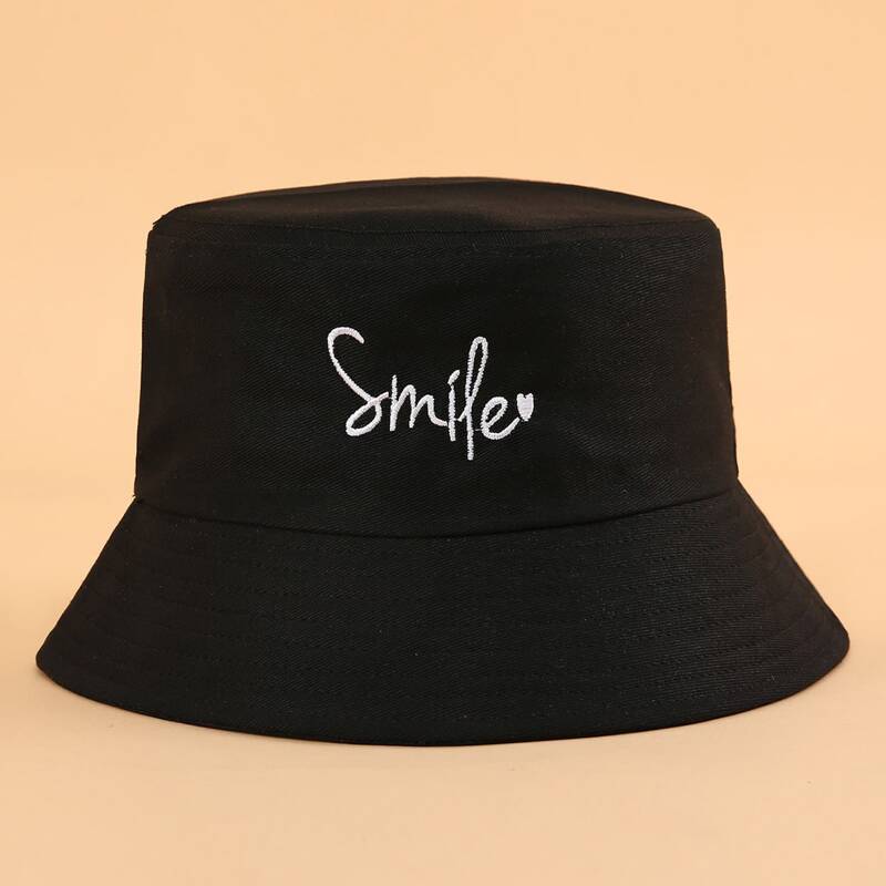 

Letter Embroidery Bucket Hat, Black