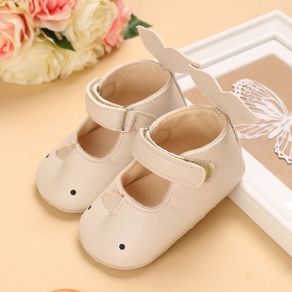 

Baby Boy Cartoon Design Velcro Strap Flats, Beige