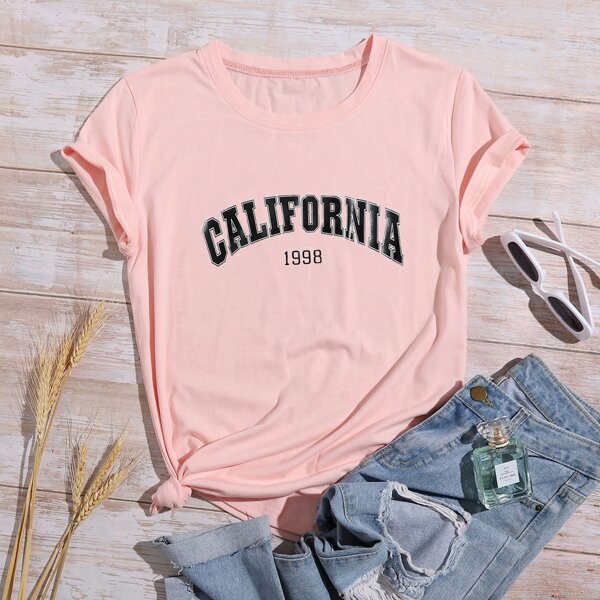 

Letter Graphic Short Sleeve Tee, Baby pink
