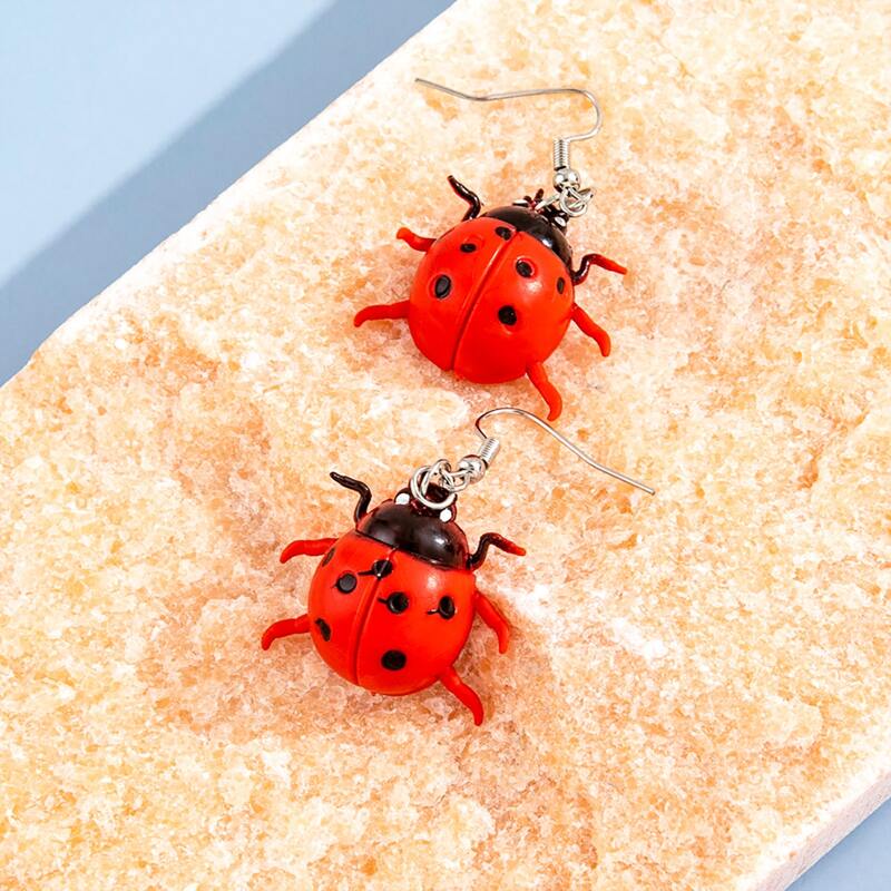 

Ladybug Drop Earrings, Red