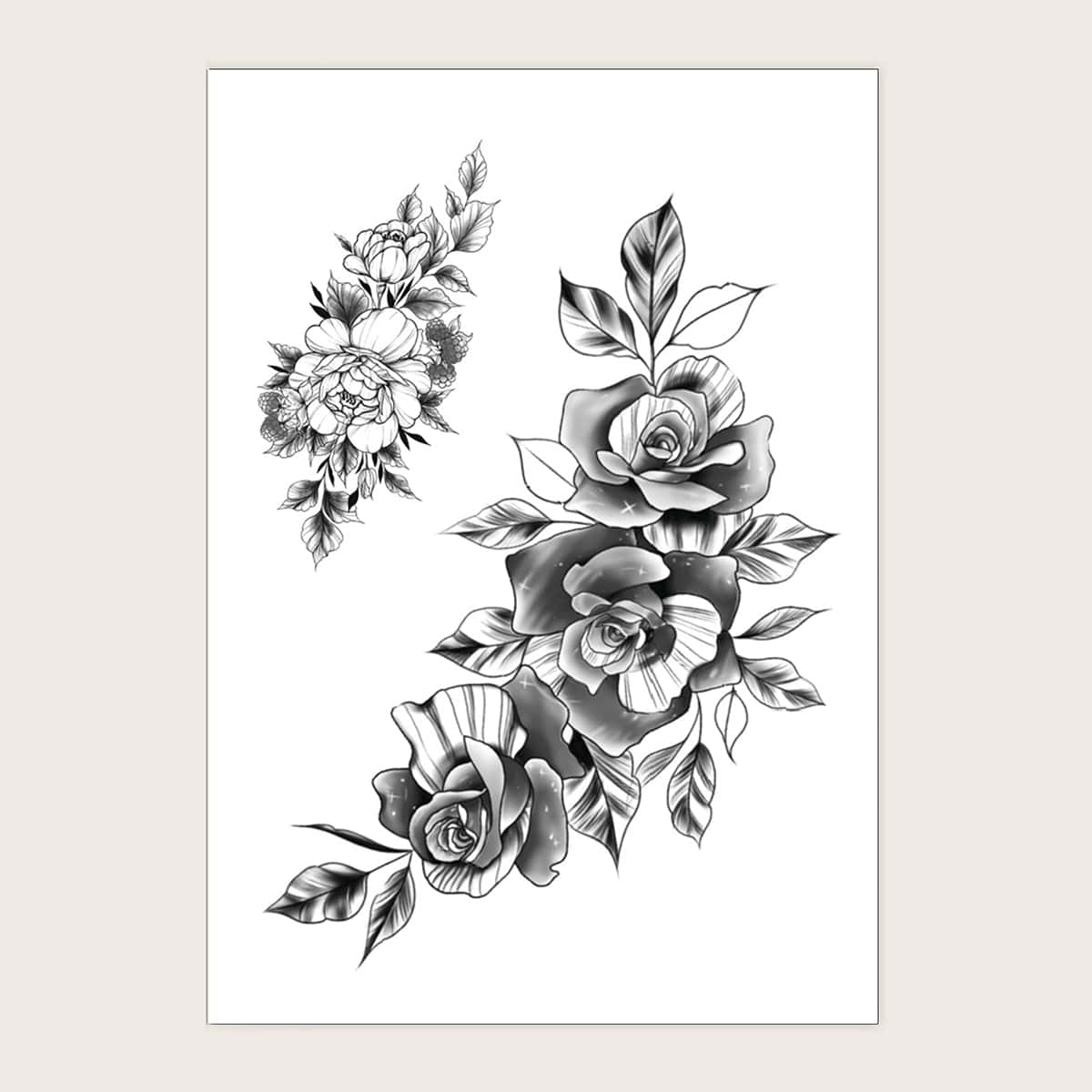 

1sheet Flower Pattern Tattoo Sticker, Black