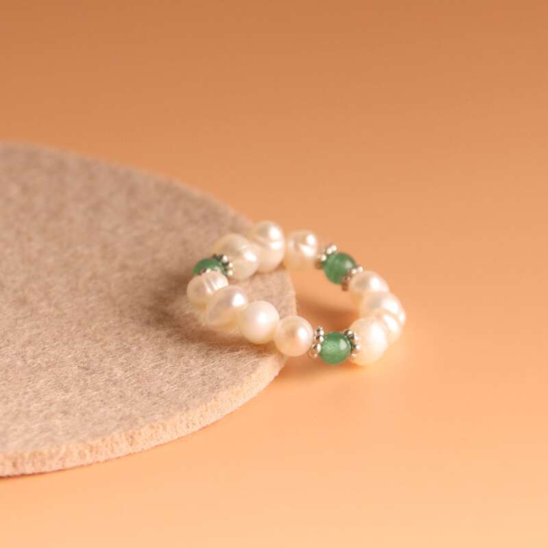 

Faux Pearl Beaded Ring, Green