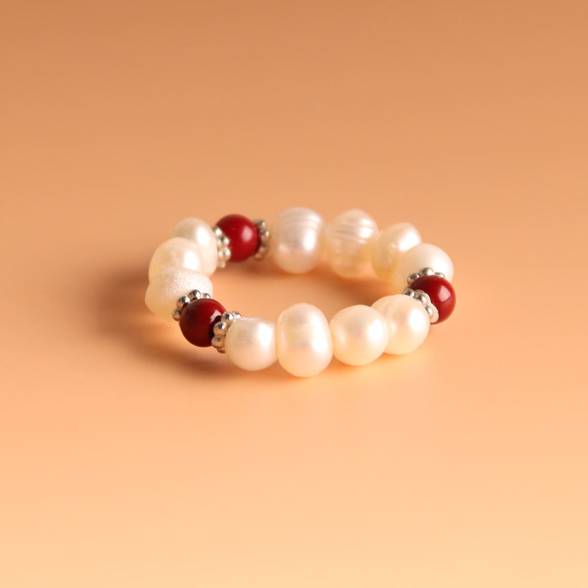 

Faux Pearl Beaded Ring, Red