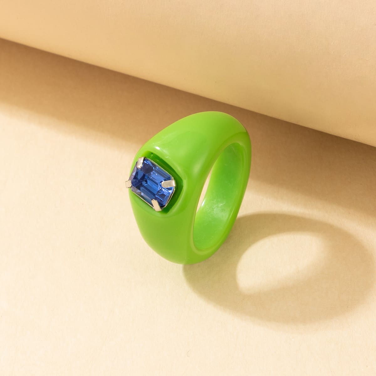 

1pc Rhinestone Decor Ring, Green