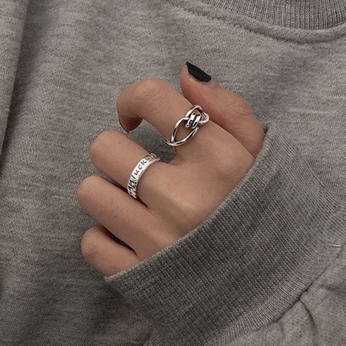 

2pcs Knot Design Ring, Silver