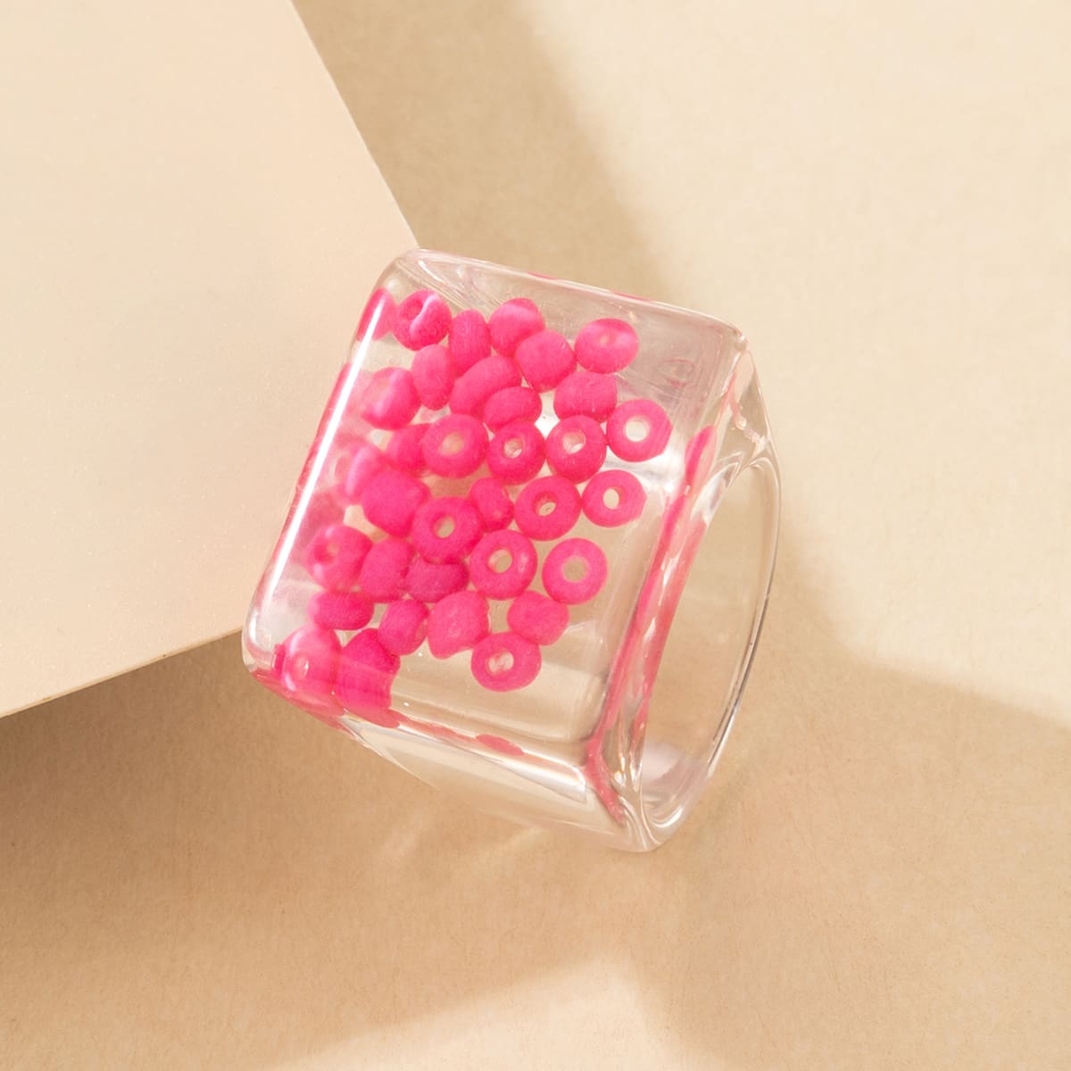 

Bead Decor Clear Ring, Hot pink