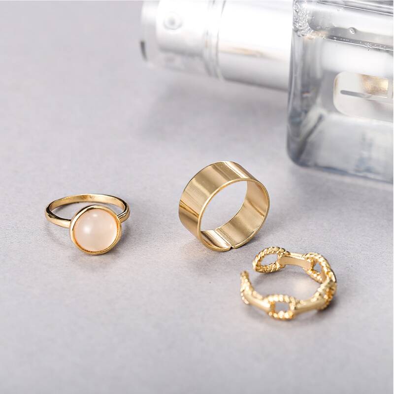 

3pcs Gemstone Decor Ring, Gold