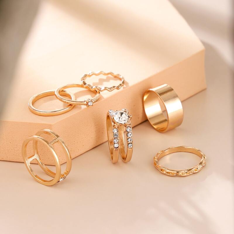 

7pcs Rhinestone Decor Ring, Gold