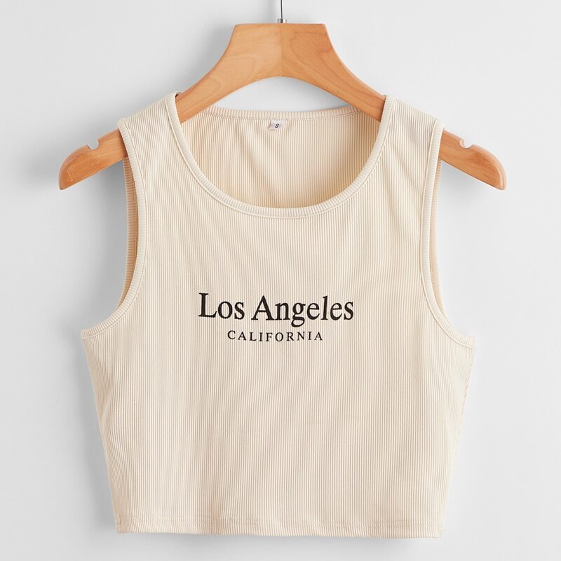 

Letter Ribbed Tank Top, Beige