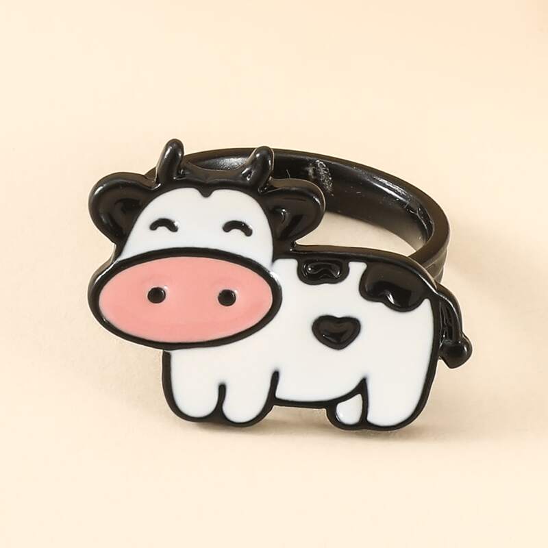 

Cartoon Cow Decor Ring, Black and white