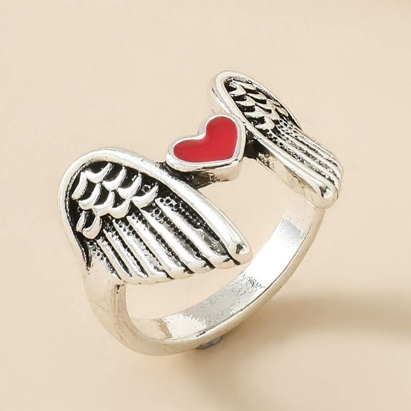 

1pc Heart Decor Ring, Antique silver