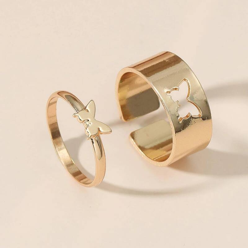 

2pcs Butterfly Design Ring, Gold