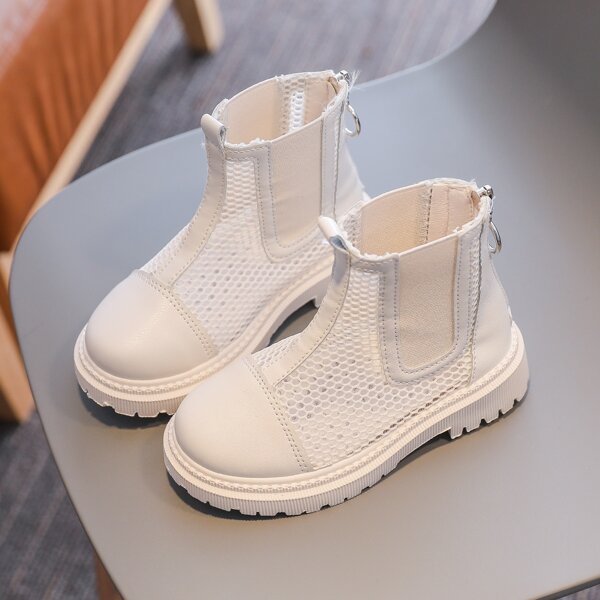 

Girls Mesh Panel Zip Back Boots, Beige