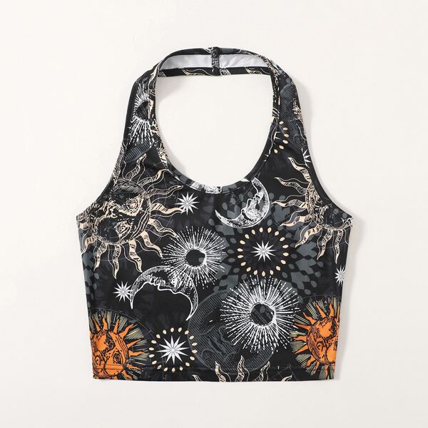 

Plus Sun Print Halter Top, Black