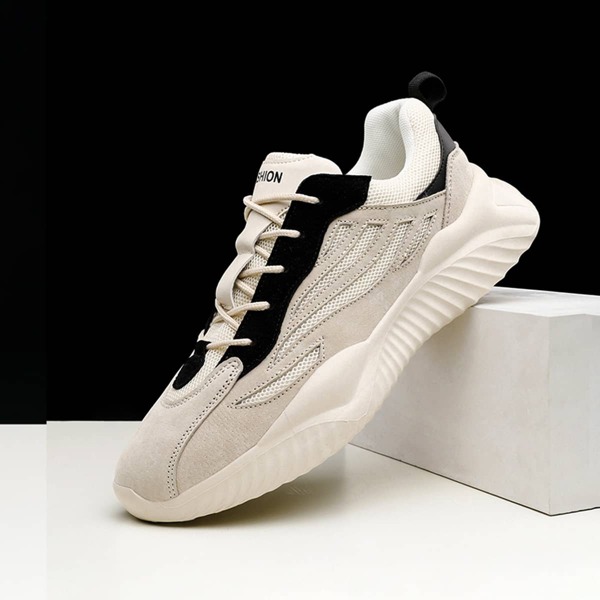

Men Lace-up Front Mesh Panel Sneakers, Beige
