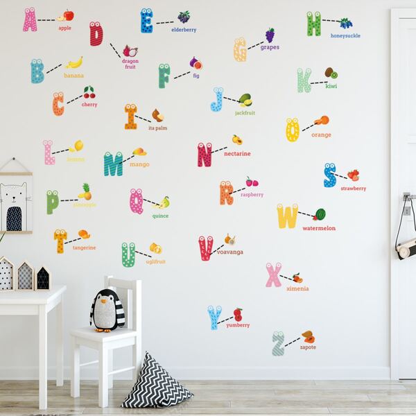 

Kids Alphabet & Fruit Print Wall Sticker, Multicolor