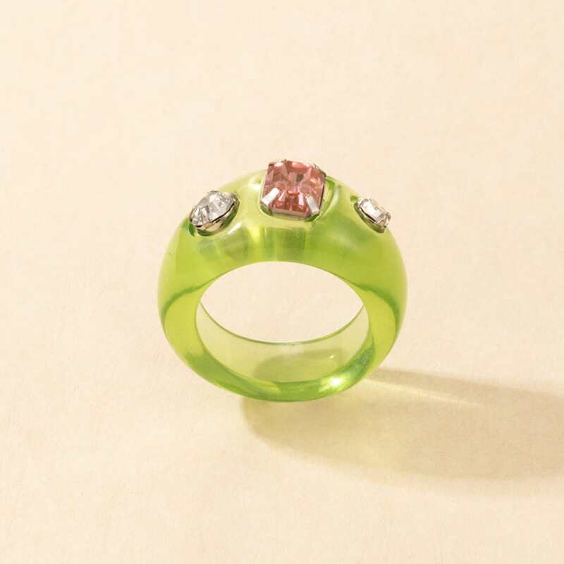 

Rhinestone Decor Clear Ring, Green