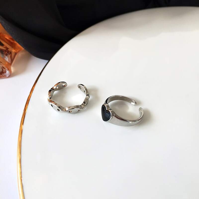

2pcs Heart Decor Ring, Silver