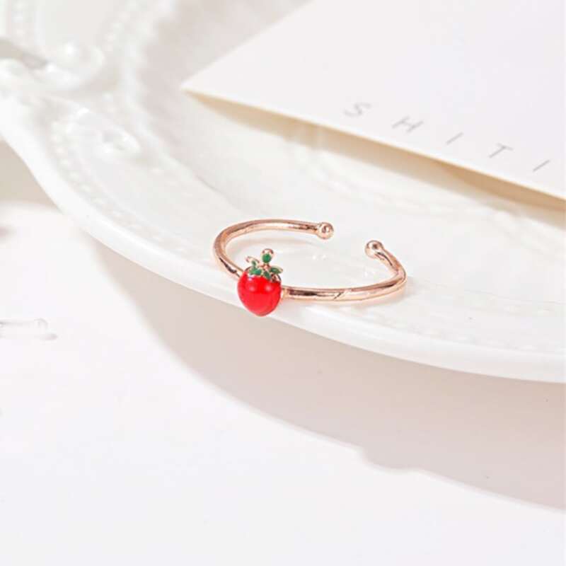 

Strawberry Decor Cuff Ring, Gold