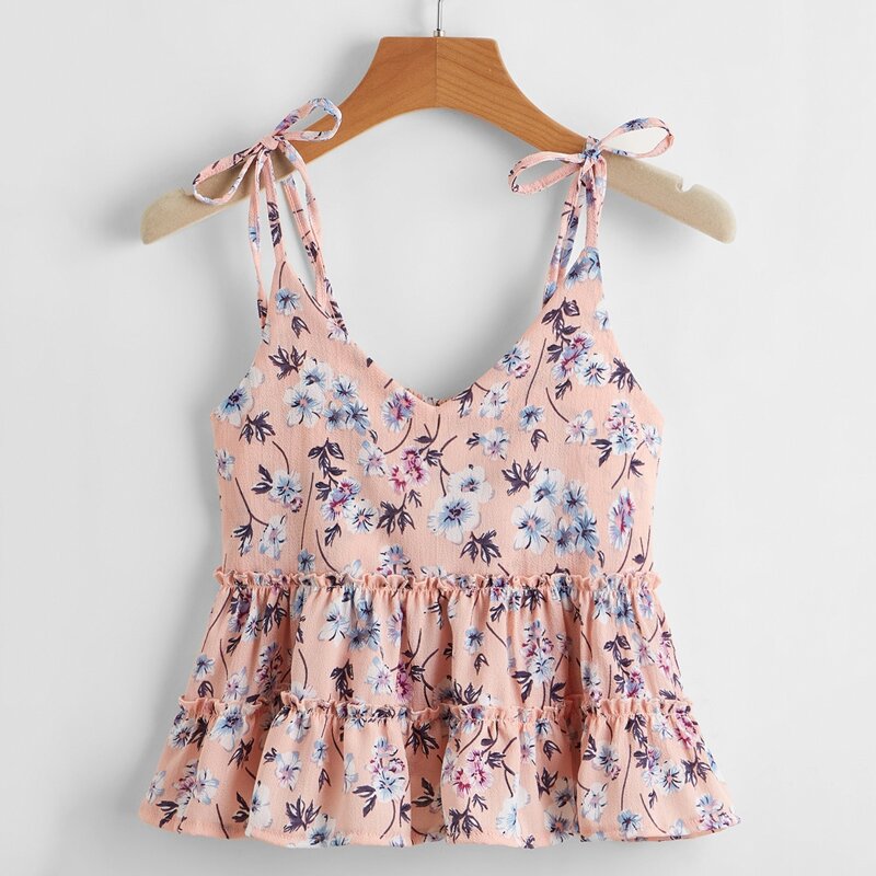 

Floral Print Tie Shoulder Cami, Coral pink