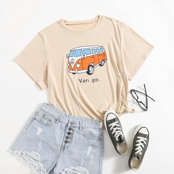 

Plus Bus & Letter Graphic Tee, Apricot