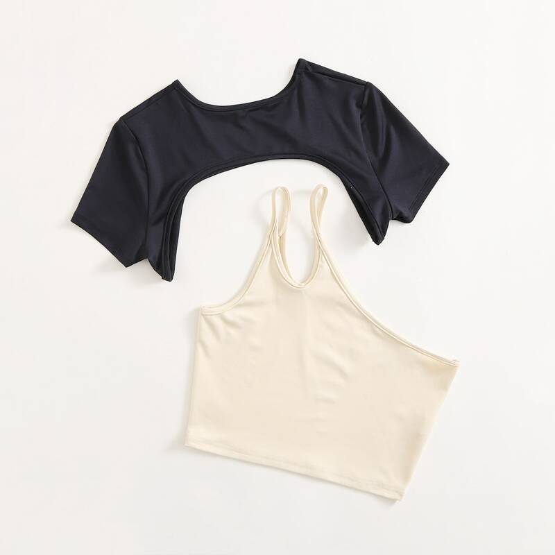 

One Shoulder Crop Top & Super Crop Top, Multicolor