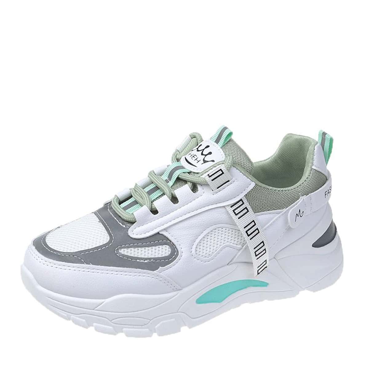 

Colorblock Lace-up Mesh Chunky Sneakers, White