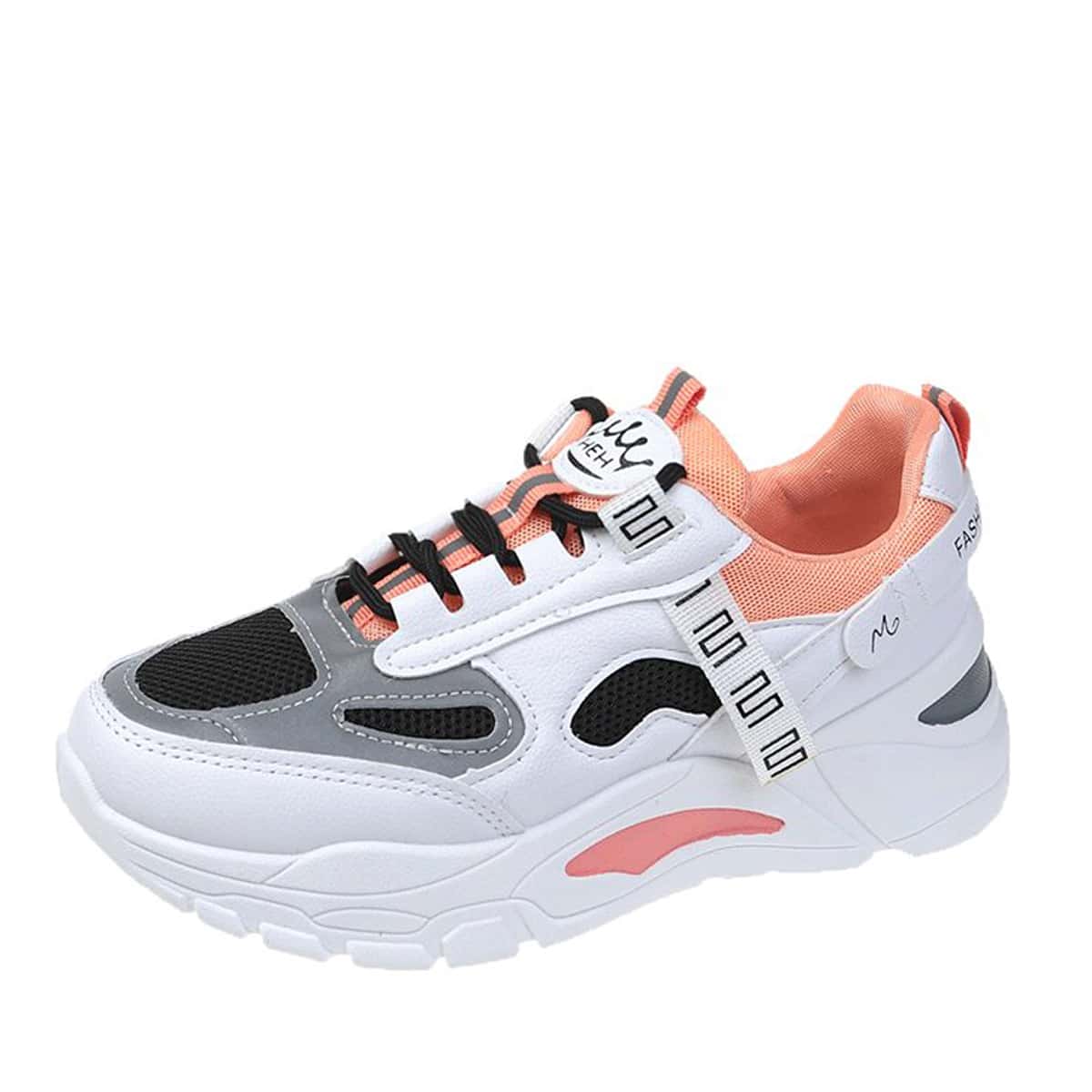 

Colorblock Lace-up Mesh Chunky Sneakers, White