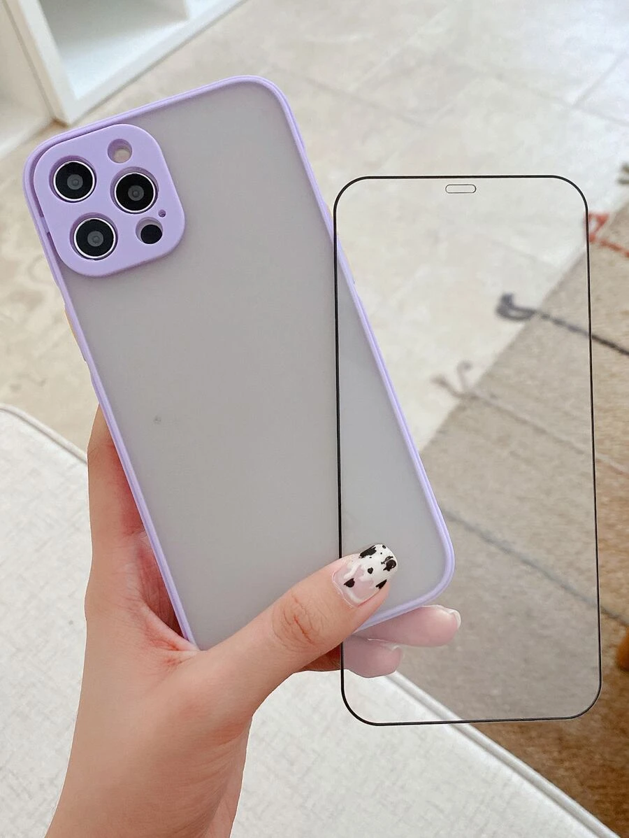 1入組拼接框手機殼和1入組屏幕鋼化膜 - 紫色 - 查看 1