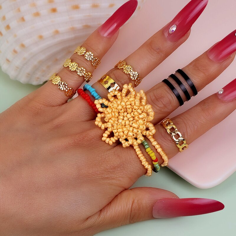 

13pcs Beaded Decor Ring, Multicolor