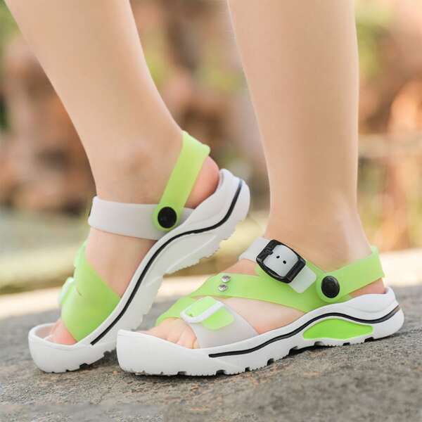 

Buckle Decor Two Tone Beach Sandals, Green