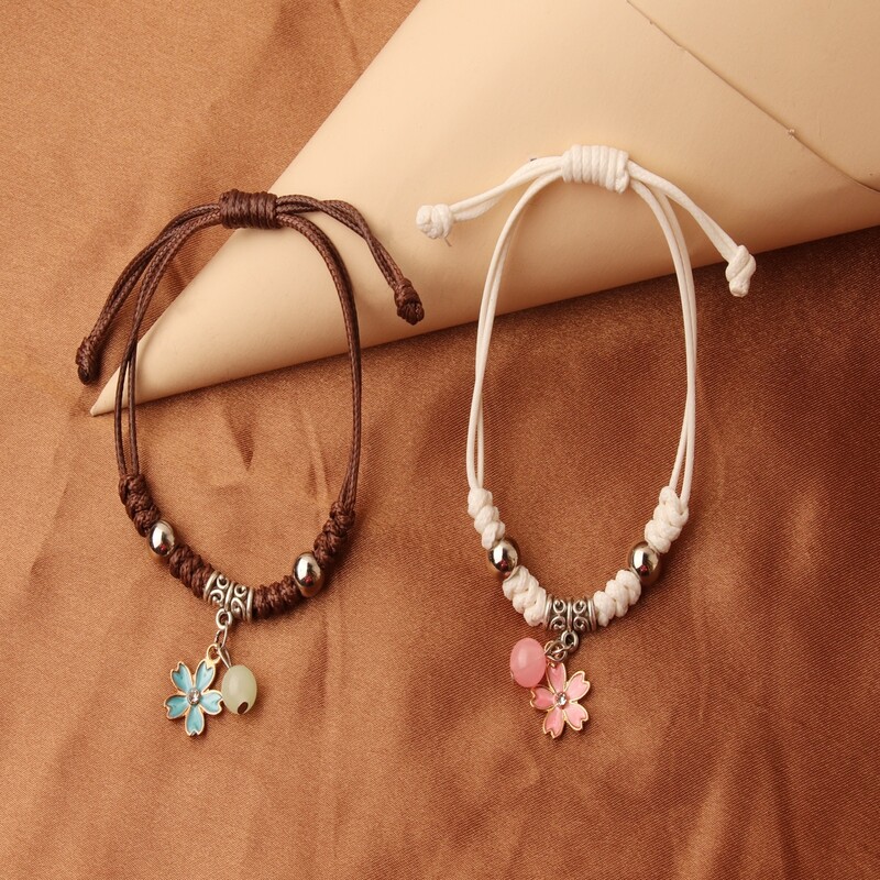 

2pcs Flower Rope Bracelet, Multicolor