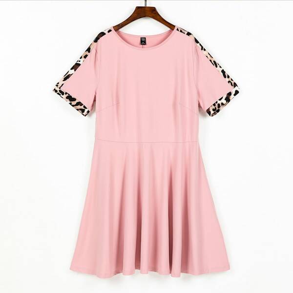 

Plus Contrast Leopard Smock Dress, Baby pink
