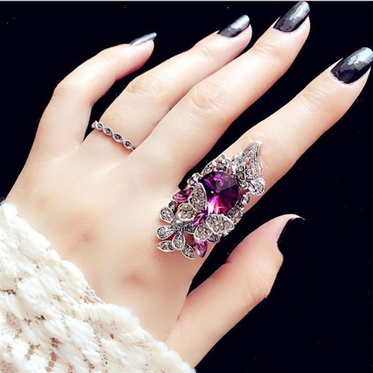 

2pcs Rhinestone Decor Ring, Purple