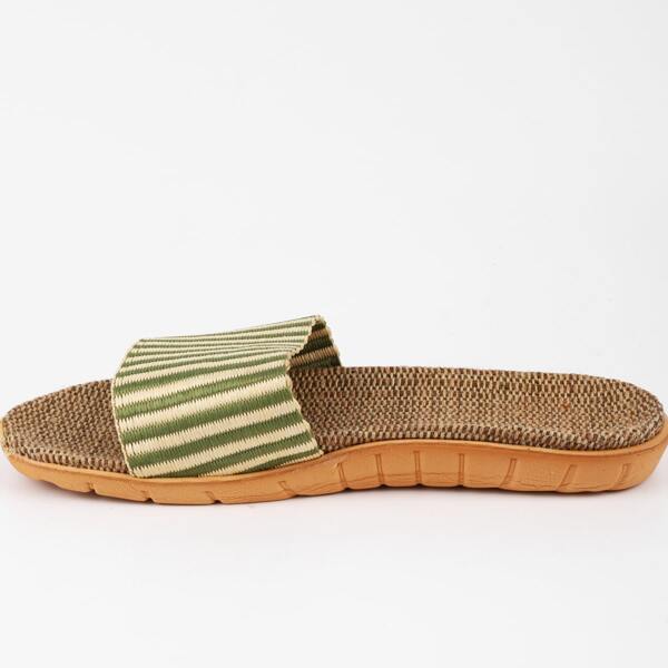 

Striped Open Toe Slides, Green