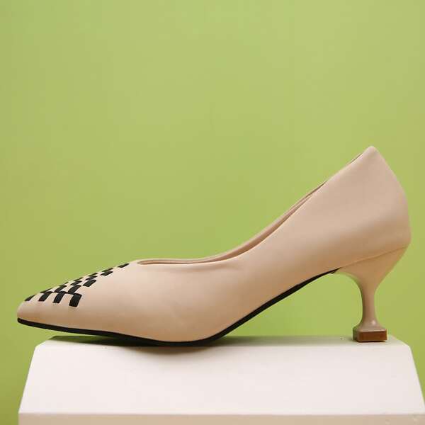 

Plaid Pyramid Court Heels, Apricot